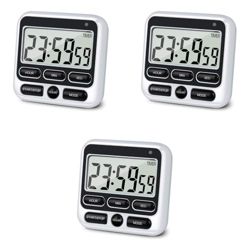 ZIBUYU® LCD Digital Timer Magnet Alarm Clock 24hs Countdown Timer Time Reminder Baking Timer with Folding Bracket Battery Powered for Kitchen Study Working Out Black X 3