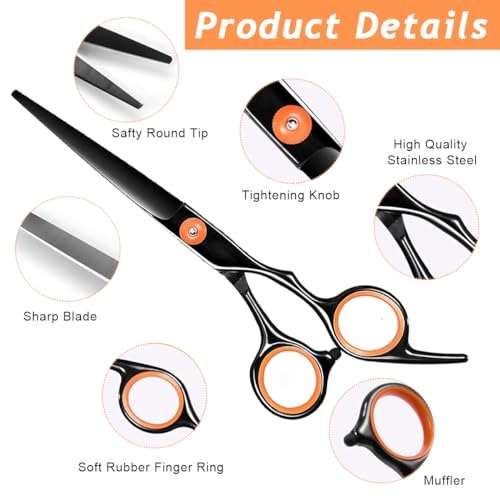 MAYCREATE® Hair Cutting Scissors Kits, Professional 10 Pcs Hair Dressing Scissors Barber Kit with Hairdressing Scissor for Men Women Adult Kids Home Hair Cut Kit at Home, with Storage Bag