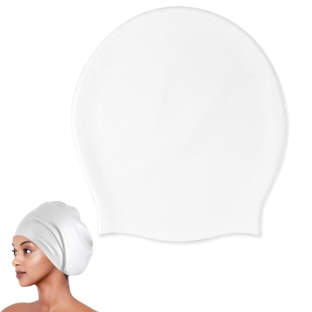 Proberos Swimming Cap for Long Hair with Super Elastic Silicone | White Unisex XL Fit