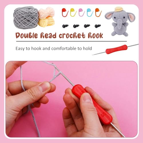 PATPAT® Crochet Stuffed Animal Kit Crochet Kit for Beginners DIY Knitting Kit Full Set Crochet Starter Kit with Yarn, Polyester Fiber, Crochet Hooks, Tutorial Video, Kids Christmas Gifts (Elephant)