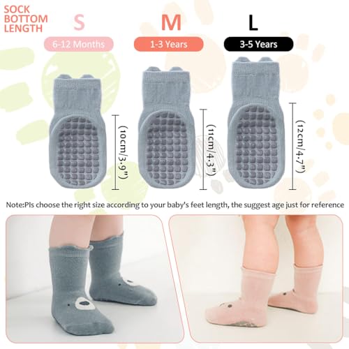 SNOWIE SOFT 5 Pairs Baby Socks Set 0 to 6 Months, Antislip Socks for New Born Baby, Non Slip Grip Ankle Socks with Non Skid Soles Infants Socks for Toddler Girls Boys 6-12 Months Baby Shower Gifts