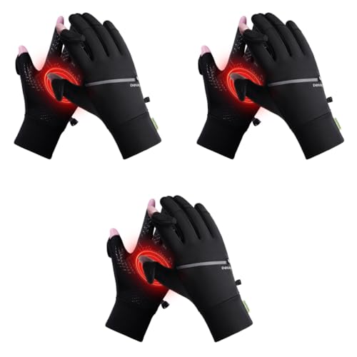 Proberos® Anti-Slip Thermal Riding Gloves for Bikers 10C Windproof Winter Plush Liner Touchscreen Fingertips Unisex Cycling Fishing Hand Zipper Pouch M 3PCS