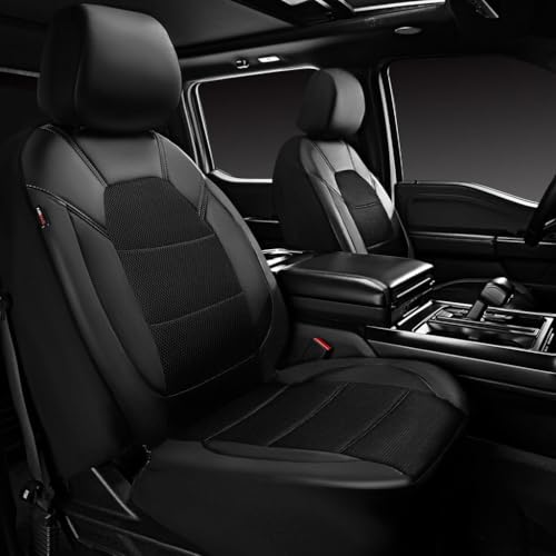 STHIRA® Leather and 3D Air Mesh Universal Fit Car Seat Covers, for Sedans,Trucks,Suvs,Airbag Compatible,Zipper Design and Reserved Opening Holes for Headrest