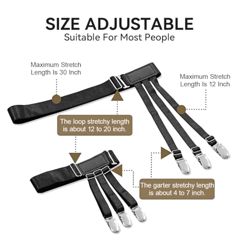 GUSTAVE® 6PCS Shirt Stays for Men Formal Adjustable Tucker Belt with Elastic Garters Holder Suit Accessories Suspender for Man