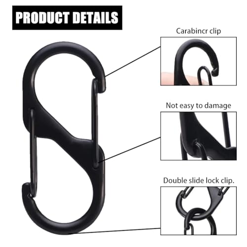 Proberos® Dual Hook S Carabiners Quick Release Design Heavy-Duty Zinc Alloy Versatile for Backpack Camping Organizing Multi-Purpose Durable Hooks Outdoor Gear Essentials 15PCS Black