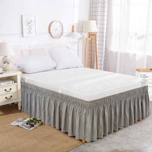 HASTHIP® Pleated Bed Skirt for Double Bed Grey Double Skirt Minimalism Dust for Bedroom Ruffled inches King