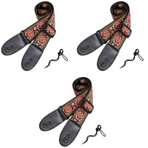 HASTHIP® Guitar Strap Double-Sided Fashion Embroidered Adjustable 34-41 Inches for Acoustic Electric Bass Gift Players 3PCS