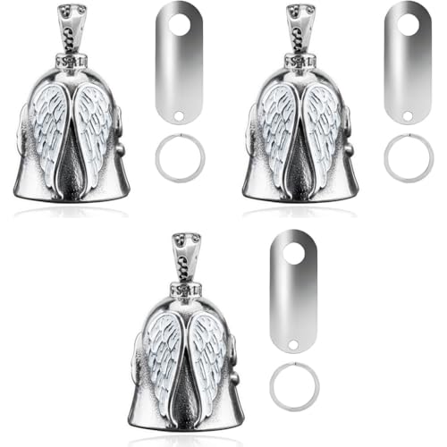 STHIRA® Guardian Angel Motorcycle Bell Good Luck Keyring Drive Safe Pendant Accessories Lead-Free Pewter Bike Gift for Men Women 3 PCS