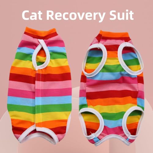 ZIBUYU® Sterilised Dog & Cat Vest, L Size (Chest 40cm), Rainbow Stripe, 50g – Summer Pet Clothing for Recovery Post-Surgery, Breathable, Comfortable Fit, Easy Wear, Stylish Design, Ideal for Warm Weather
