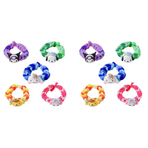 SANNIDHI® 10PCS Girls Hair Ties Kawaii Sanrio Kuromi Cinnamoroll Melody Cartoon Elastic Woven Charm Bracelets Gift Hair Accessories