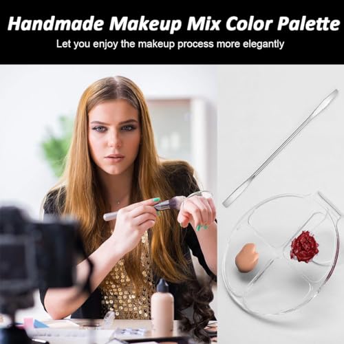 MAYCREATE® Hand Makeup Spatula Mixing Makeup Palette Set, 4-Grid Acrylic Foundation Spatula for Makeup, Professional Nail Art Manicure Palette Clear Mixing Palette for Makeup or Artist