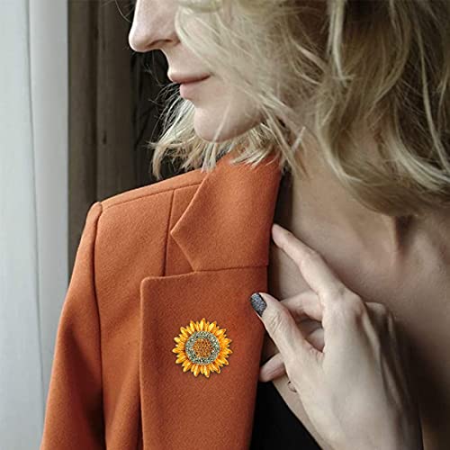 SANNIDHI® Sunflower Brooch for Women Gold Alloy Rhinestones Brooch Pin Retro Crystal Flower Saree Brooches Pins for Coat, Robe, Shawl Gift