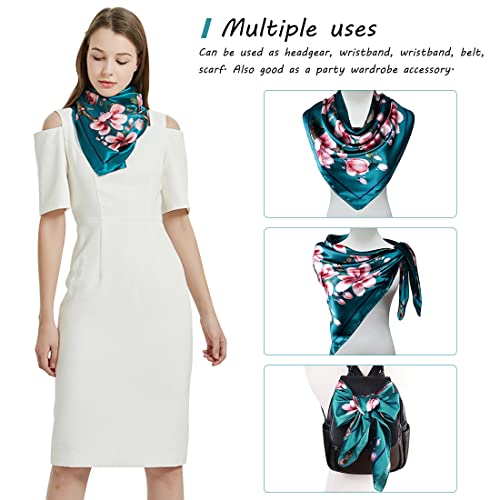 PALAY® Silk-Feel Satin Square Scarf Combo for Women, Green Print & Black, 35in Head Scarf for Hair Wrapping, Crafts, DIY, Scrapbooking, Journaling, Planners, Pillow Cover Use