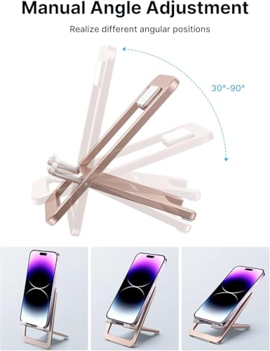 JSAUX® Universal Mobile Stand for Desk Foldable Aluminum Adjustable Phone Stand Office Smart Gadgets Portable Travel Holder Compatible iPhone 16 15 14 Galaxy S25 S24 Pink 2PCS