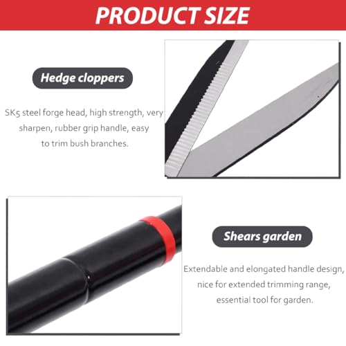 HASTHIP Hedge Shear with Telescopic Handle, 7.4in Mn Steel Blade, Shock-Absorbing Bumpers and Blade Tension Control Knob, Professional Heavy Duty Garden Hedge Pruning Shears Trimmers Clippers