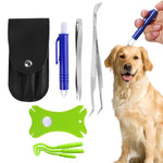 Qpets® 7 Pcs Tick Remover Tool Set, Stainless Steel Double Headed Tweezer Pet Lice Remover Tick Kit, Efficient Insect Catching Tweezers to Eliminate Fleas for Dogs Cats with Storage Leather Tool Bag