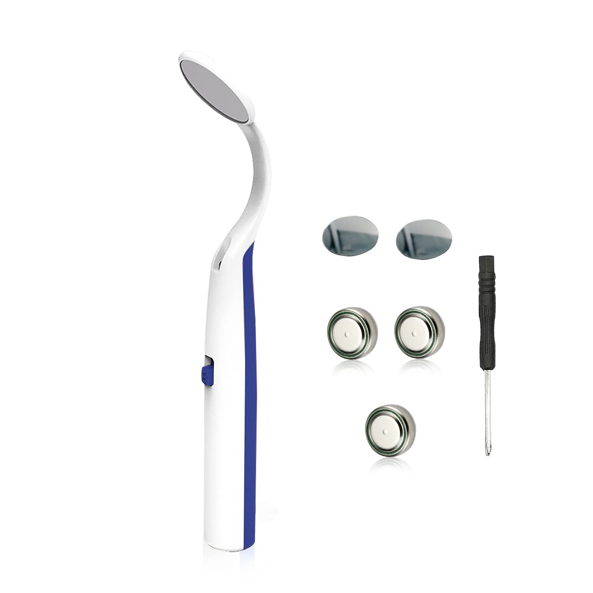 HANNEA Mouth Dental Mirror for Home Inspection with LED Light and Curved Neck Tube | Includes 3 Batteries and 2 Replacement Mirrors