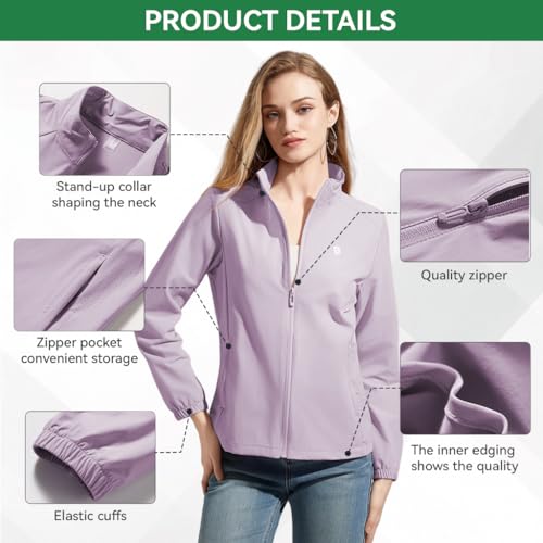 Venzina® UPF 50+ Sun Jacket for Women, Cool-Touch Zip-Up Long Sleeve Sun Coat with Breathable Back Mesh Vent, Clean Fit Women Outdoor Sun Jacket for Fishing, Driving, Hiking, Light Purple-M