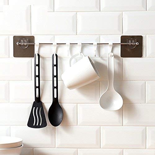 HASTHIP Self Adhesive Towel Rail for Kitchen and Bathroom with 6 Hooks 40x7 cm | White Stainless Steel and Plastic Design