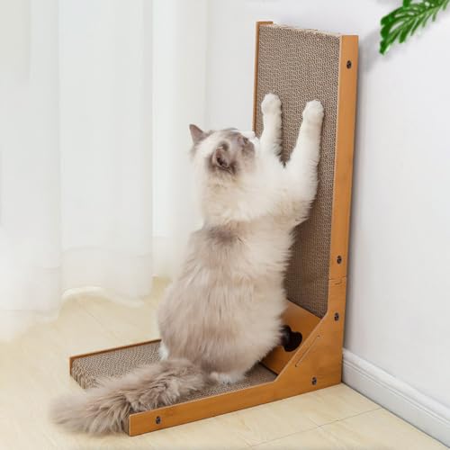 Qpets® Cat Scratcher with Bell Toy 26.8 Inch Stand-up Cat Scratcher Premium Cardboard Scratcher for Cat Cardboard Scratcher Cat Toy