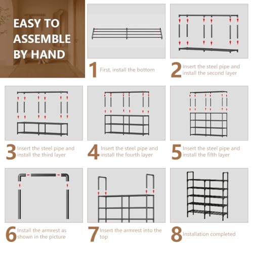 HASTHIP® 5-Tier Shoe Rack for Entryway, Black Painted Metal Shoe Storage Stand, Holds 1520 Pairs, DIY Assembly Easy Modern Freestanding Shoe Organizer Holder, 96x90x23cm