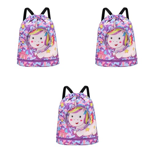 Proberos® Drawstring Backpack Girls Waterproof Swimming Bags with Shoe Compartment Colorful Unicorn Print Polyester Travel Bag Activity 3PCS