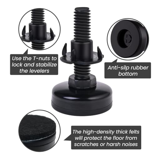 Serplex® 4 Set Adjustable Leveling Feet Heavy Duty Height Table Furniture Levelers with T Nut Kit 3/8-16 Thread for Chairs Cabinets Sofa Raiser 2PCS