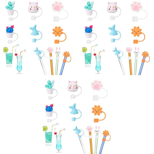 HASTHIP® 18PCS Silicone Straw Tips Cap Lids Anti-dust Toppers for Reusable Drinking Cute Dust-Proof Plug 6-8 mm
