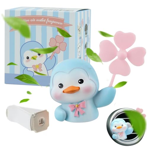 STHIRA® Car Air Freshener with Scent Tablets Blue Little Penguin Fragrance Diffusers for Car Air Vent Cartoon Resin Car Charm Rotating Fan Cute Little Penguin Fragrance Diffusers Car Tablet Diffuser