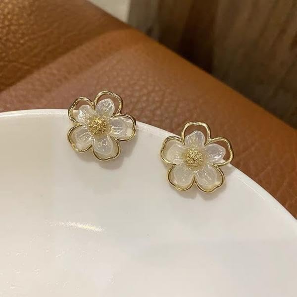 Zibuyu Floral Enamel Stud Earrings for Women featuring Camellia Design | Wedding Gift
