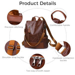 PALAY® Fashion Backpacks for Women PU Leather Travel Backpack Vintage Shoulder Bags Soft PU Backpack Briefcase Travel Bag Sling Bag Handbag for Girls Women Gifts, Brown