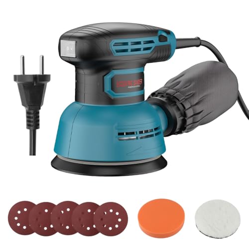 Serplex® 300W Electric Sander Tool with 5pcs Sandpaper Low Vibration 5000-12000RPM Electric Palm Sander 6 Variable Speeds Woodworking Hand Sanders for Sanding and Polishing