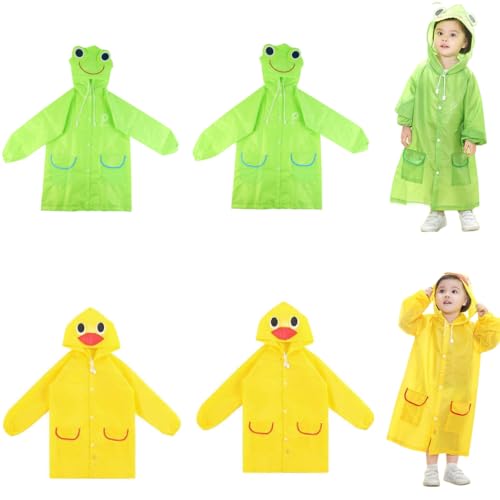 Optifit® Kids Raincoat Combo for Boys & Girls, Polyester Poncho with Hood, Pockets & School Bag Cover, Bright Yellow & Green, Age 3-7, Ideal for School, Travel, Outdoor Activities