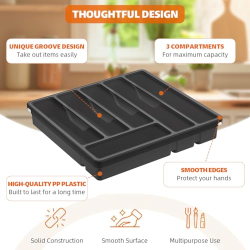 Supvox® Silverware Organizer with Lid 6-Compartment Design Dust Proof Utensil Storage Tray for Drawer and Countertop Drawer Organizer Universal Cutlery for Spoons,Forks,Table Cutters