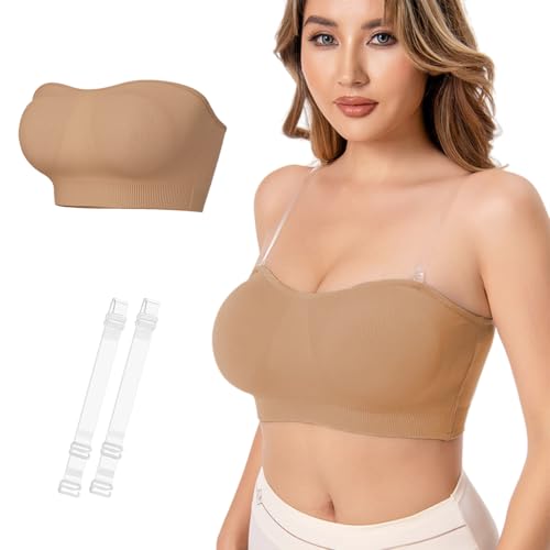 PALAY Strapless Bra for Women Padded Non-strap Bra for Heavey Breast Off-Shoulder Bra Removable Breast Pads Design Non-slip Bra Casual Strapless Bra, M