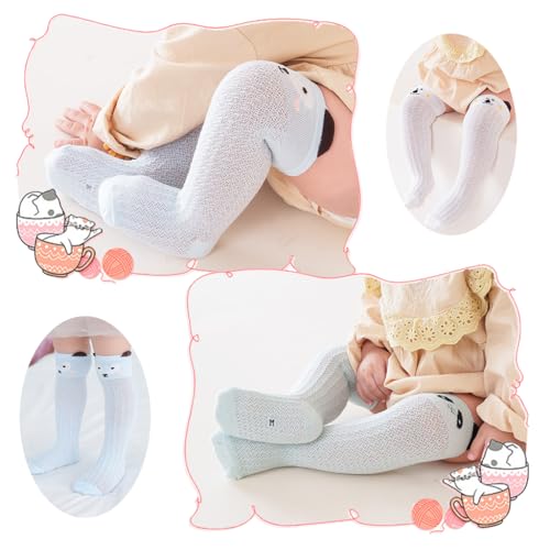 SNOWIE SOFT® 3 Pairs Baby Girls Polyester Cotton Mesh Knee High Breathable Summer Cartoon Socks Stockings Gift 1-3 Years Old 3PCS