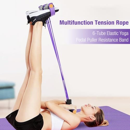 Proberos® 6-Tube Natural Latex Tension Rope Resistance Band Set for Workout Home Gym Stretching Durable NBR Material Non-Slip Foam Pedals Handles Portable Fitness Equipment Men Women 3 PCS