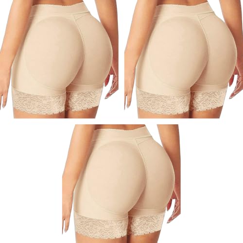 ZIBUYU® Womens Hip Padded Underwear Butt Lifter Panty Invisible Body Shaping Butt Lifting High Waist Hip Pad Enhancer Shorts Large Beige X 3