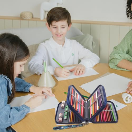 Climberty® Student Pencil Pouch Travel for Colored Pencils with 78 Elastic Loops Cartoon Print Fashion Paint Storage Zipper Bag with Lanyard 6.3x7.87x2.36 2 PCS