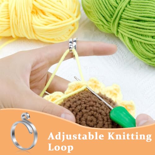 HASTHIP® 6PCS Adjustable Crochet Ring for Finger, 2 Styles Knitting Rings Open Guide Yarn Holder