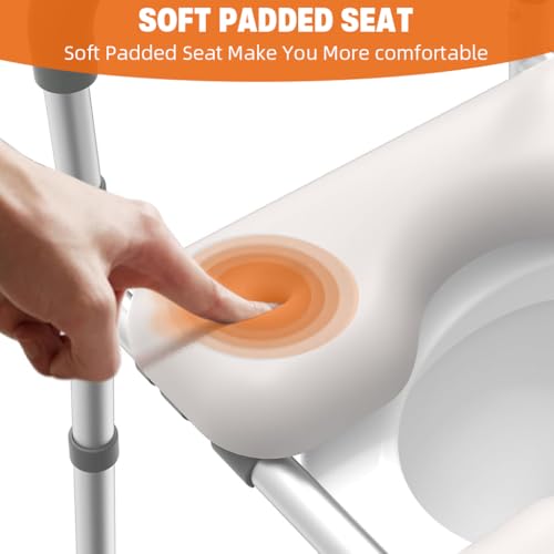 HANNEA® Toilet Seat Riser for Seniors, Rugged Aluminum Alloy Anti-slip Toilet Seat with Handrail Dual Way Adjustable Height and Width Design Universal Toilet Seat Riser with Handrail