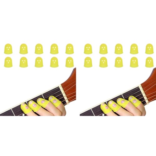 HASTHIP® 20PCS Guitar Finger Protector 20mm Silicone Fingertip Guards Anti Slip Picks Plectrum Anti Scalding for Playing Men Women Yellow