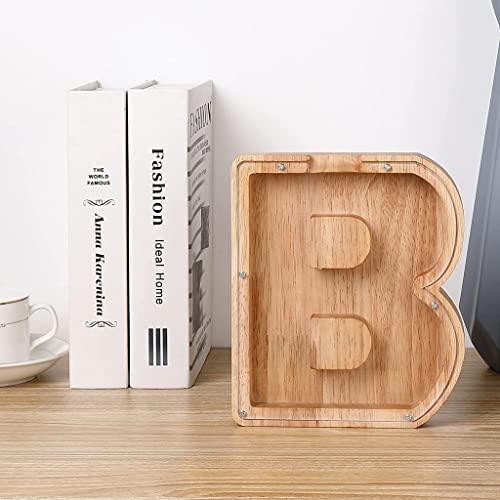 PATPAT® Wood Letter Piggy Bank, Piggy-Bank for Kids Boys Girls Large Piggy Banks 26 English Alphabet Letter, Transparent Money Saving Box DIY Creative Gift for Real-Money