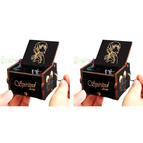 PATPAT® Wooden Spirited Away Music Box Hand Crank Gift Vintage Chihiro Figure Engraved Kids Toy Desk Decoration 2 PCS