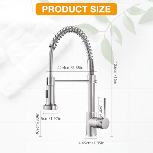 HASTHIP® Kitchen High Arc Faucet, Telescopic Stainless Steel Faucet for Kitchen Double Sink, 360 ° Flexible Spout with Assistant Retainer Arm, Stream & Shower Mode, with Installation Kit