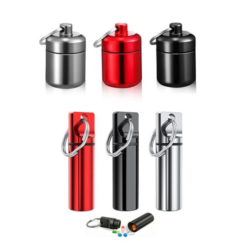 HANNEA® 6PCS Aluminum pill organizer box 3 Colors Waterproof Mini medicine box for home Metal Medicine Bottle Medication pill for Outdoor,Travel,Camping