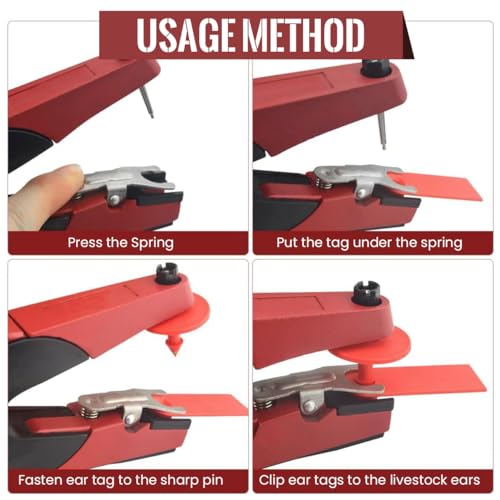 HASTHIP® Livestock Ear Tag Applicator Cattle Animal Pliers 001-100 Numbered Tags Tools Set for Cows Sheep Pig Cow Farming Equipment Red 3 PCS