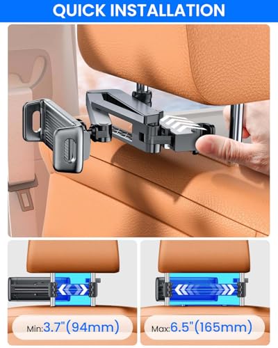 STHIRA® 360 ° Rotatable Car Phone Holder for Backseat 2 in 1 Headrest Mount Phone Tablet PC Holder with Retractable Arm Universal Snap-on Car Mount for 4''-12.9'' Device