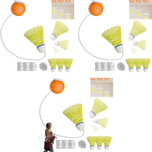 Optifit® Badminton Rebound Trainer Hanging Badminton Trainer with String Badminton Racket Swing Trainer Bouncing Back Self-Playing Line Trainer for Kids X3