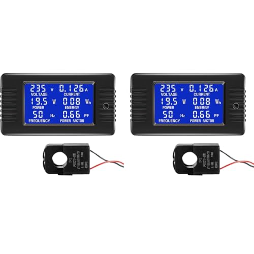 Serplex® 6 in 1 Digital Voltage Meter Energy AC Current Voltmeter Ampere Power Panel Ammeter Multimeter with Split Core Transformer CT 80-260V 100A Monitor 2PCS